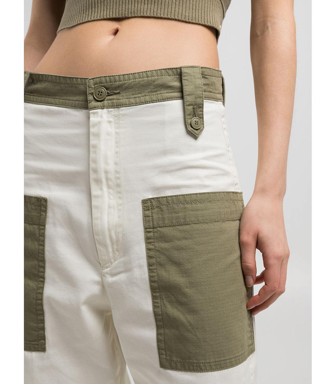 カラーブロック コンフォートフィットホワイトパンツ（セットアップモデル） 詳細画像 バターホワイトオリーブ 4